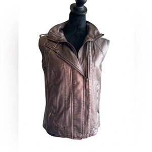 Montana Co. Bronze Faux Leather Moto Vest Women’s Large